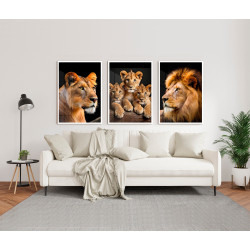 "Família leão 3 filhotes" Conjunto de quadros decorativos
