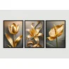 "Flores metalizadas douradas" Conjunto de quadros decorativos