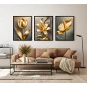 "Flores metalizadas douradas" Conjunto de quadros decorativos