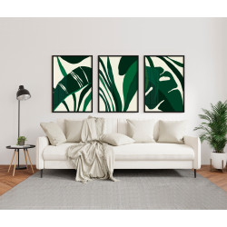 "Trio abstrato folhas verdes II" Conjunto de quadros decorativos