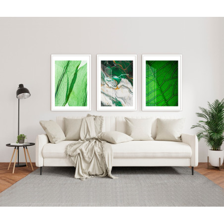 "Trio abstrato folhas verdes" Conjunto de quadros decorativos