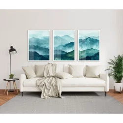 "Trio paisagem montanhas aquarela" Conjunto de quadros decorativos