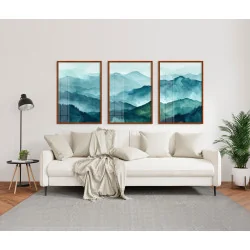 "Trio paisagem montanhas aquarela" Conjunto de quadros decorativos
