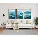 "Trio paisagem montanhas aquarela" Conjunto de quadros decorativos