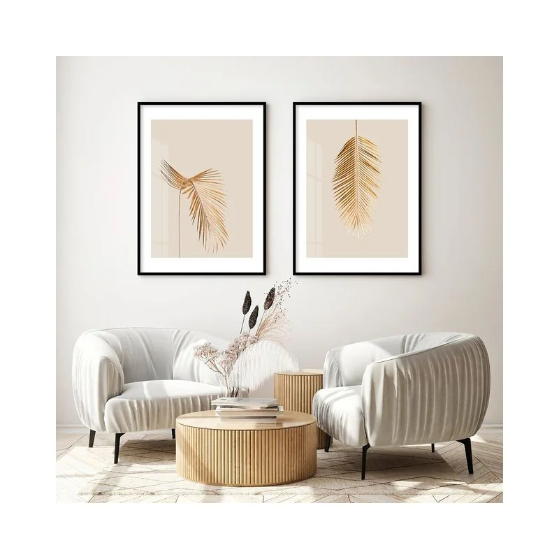 "Dupla palmeiras douradas" Conjunto de quadros decorativos