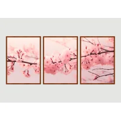 "Trio árvore cerejeira" Conjunto de quadros decorativos