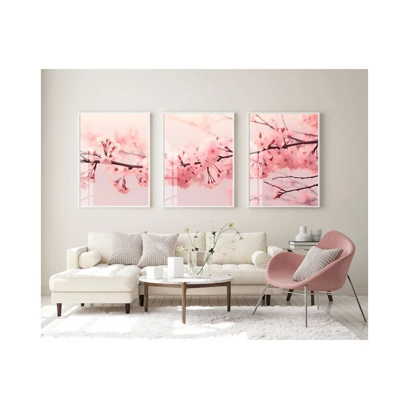 "Trio árvore cerejeira" Conjunto de quadros decorativos