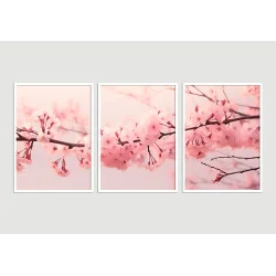 "Trio árvore cerejeira" Conjunto de quadros decorativos