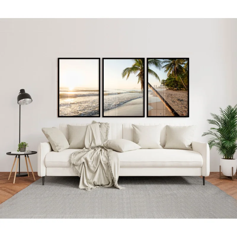 "Trio Mar praia tropical" Conjunto de quadros decorativos