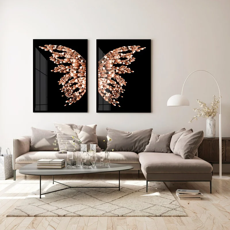 "Quadros Borboleta rose gold" Conjunto de quadros decorativos