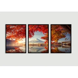 "Trio paisagem Monte Fuji" Conjunto de quadros decorativos