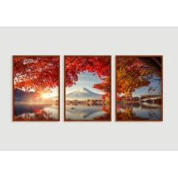 "Trio paisagem Monte Fuji" Conjunto de quadros decorativos