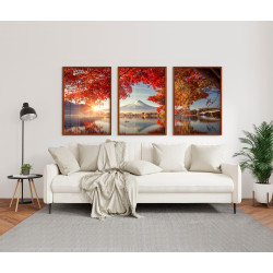 "Trio paisagem Monte Fuji" Conjunto de quadros decorativos