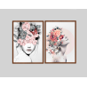 "Mulheres de flor fundo claro" Conjunto de quadros decorativos