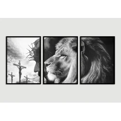 "Leão de Judá e Jesus PB" Conjunto de quadros decorativos