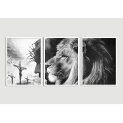 "Leão de Judá e Jesus PB" Conjunto de quadros decorativos