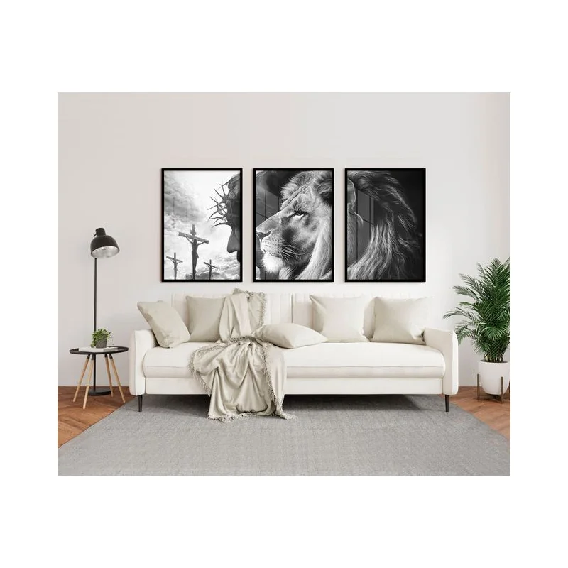 "Leão de Judá e Jesus PB" Conjunto de quadros decorativos