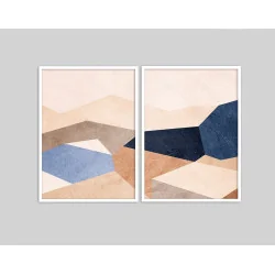 "Quadros Abstrato bege e azul" Conjunto de quadros decorativos