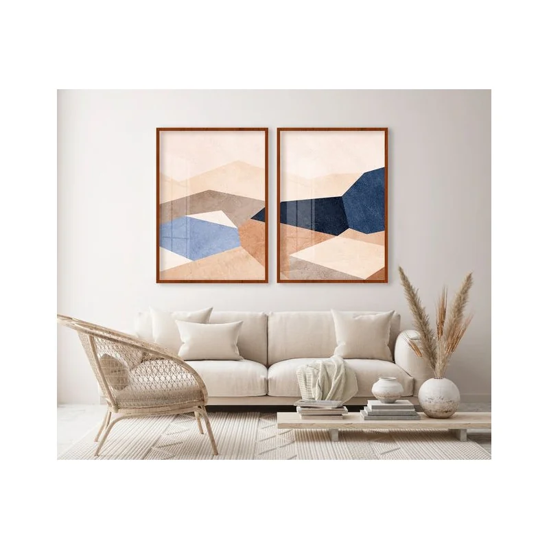 "Quadros Abstrato bege e azul" Conjunto de quadros decorativos