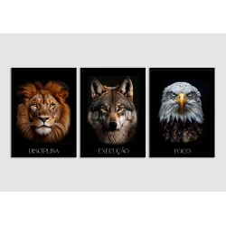 "Leão, lobo e águia" Conjunto de quadros decorativos