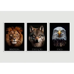 "Leão, lobo e águia" Conjunto de quadros decorativos