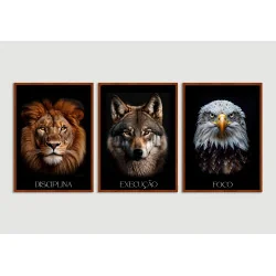 "Leão, lobo e águia" Conjunto de quadros decorativos