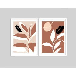 "Dupla folhas tropical minimalista" Conjunto de quadros decorativos