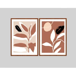 "Dupla folhas tropical minimalista" Conjunto de quadros decorativos