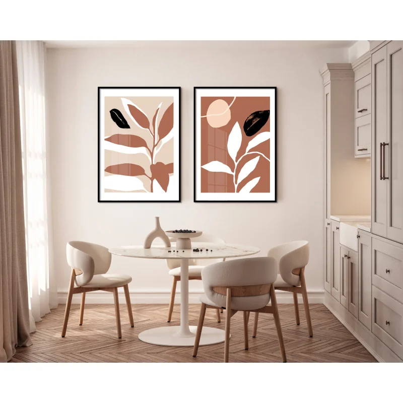 "Dupla folhas tropical minimalista" Conjunto de quadros decorativos