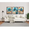 "Flores azul e dourado" Conjunto de quadros decorativos