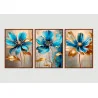 "Flores azul e dourado" Conjunto de quadros decorativos