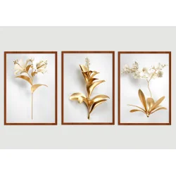 "Trio flores de ouro" Conjunto de quadros decorativos