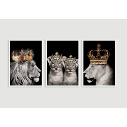 "Família leão 2 filhotes" Conjunto de quadros decorativos