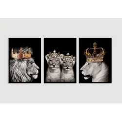 "Família leão 2 filhotes" Conjunto de quadros decorativos