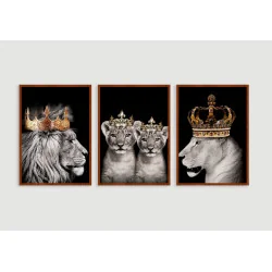 "Família leão 2 filhotes" Conjunto de quadros decorativos