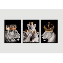"Família leão 3 filhotes" Conjunto de quadros decorativos