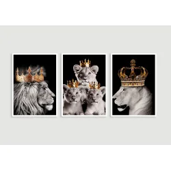 "Família leão 3 filhotes" Conjunto de quadros decorativos