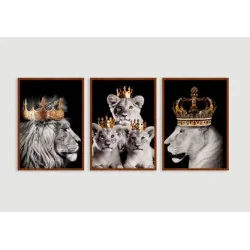 "Família leão 3 filhotes" Conjunto de quadros decorativos