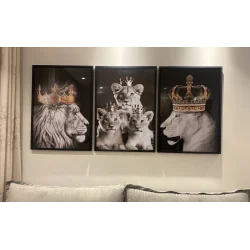 "Família leão 3 filhotes" Conjunto de quadros decorativos