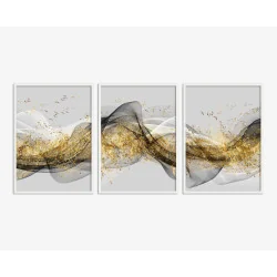 "Trio abstrato dourado" Conjunto de quadros decorativos