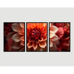 "Trio floral vermelho" Conjunto de quadros decorativos