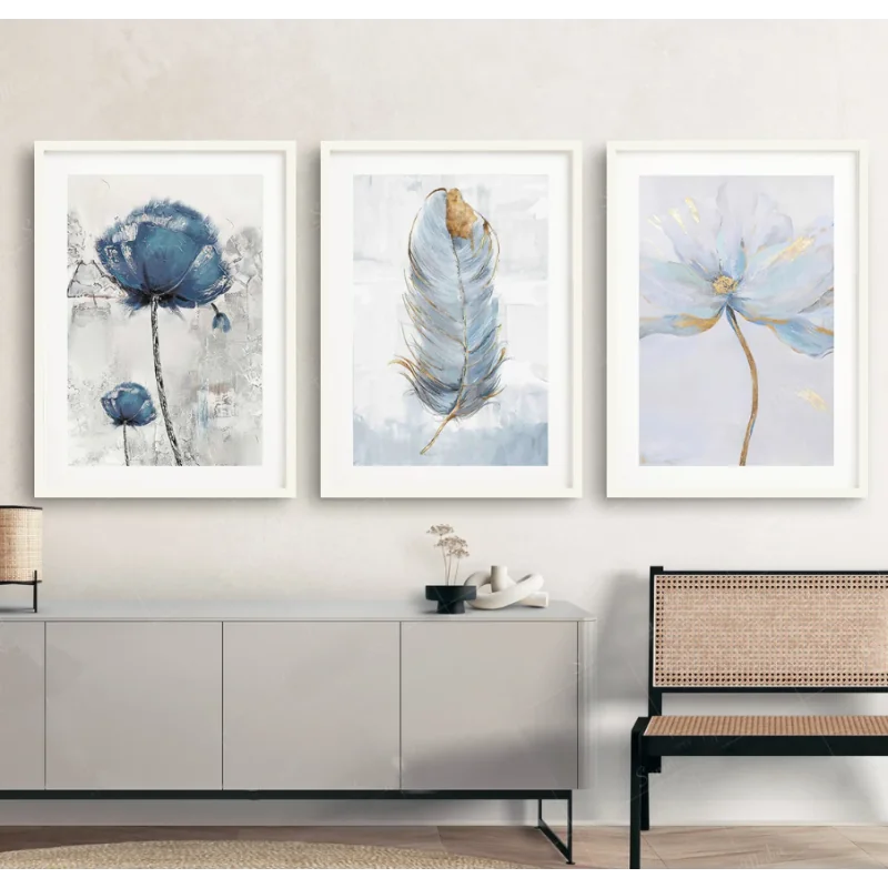 "Trio flores azuis" Conjunto de quadros decorativos