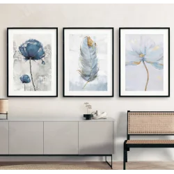 "Trio flores azuis" Conjunto de quadros decorativos