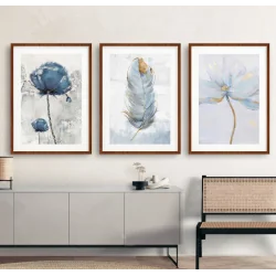 "Trio flores azuis" Conjunto de quadros decorativos