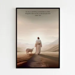 "Jesus e ovelha" Quadro de decoração