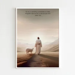 "Jesus e ovelha" Quadro de decoração
