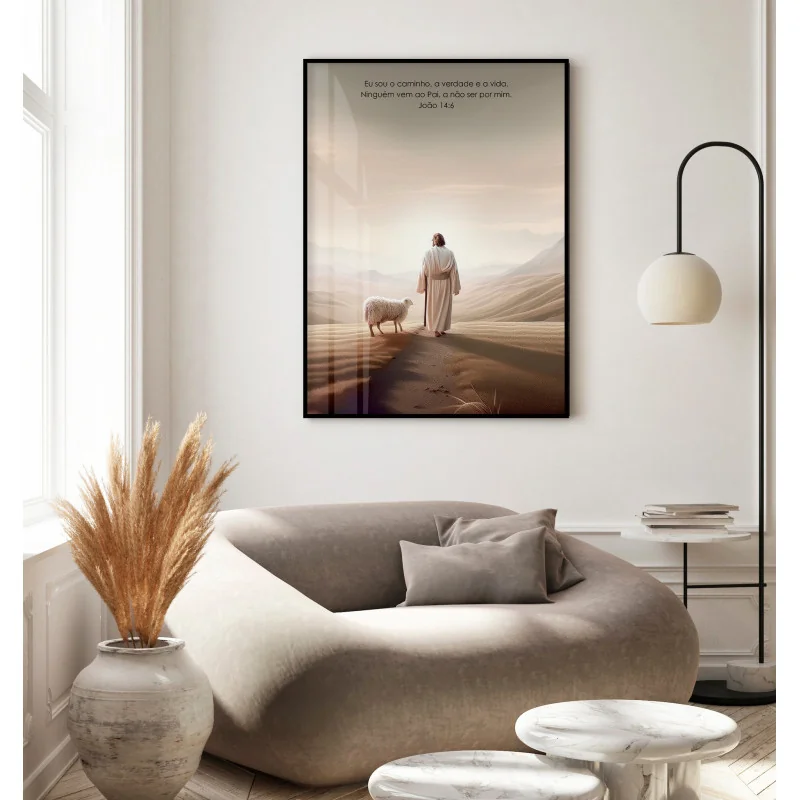 "Jesus e ovelha" Quadro de decoração