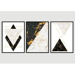 "Trio marmorizado fio de ouro" Conjunto de quadros decorativos
