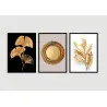 "Trio abstrato folhas douradas" Conjunto de quadros decorativos