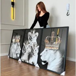 "Família leão 3 filhotes" Conjunto de quadros decorativos